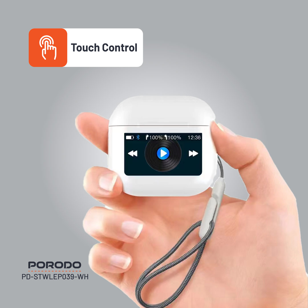 Porodo Soundtec Glimpse TWS ANC Earphone with Touch Screen - White