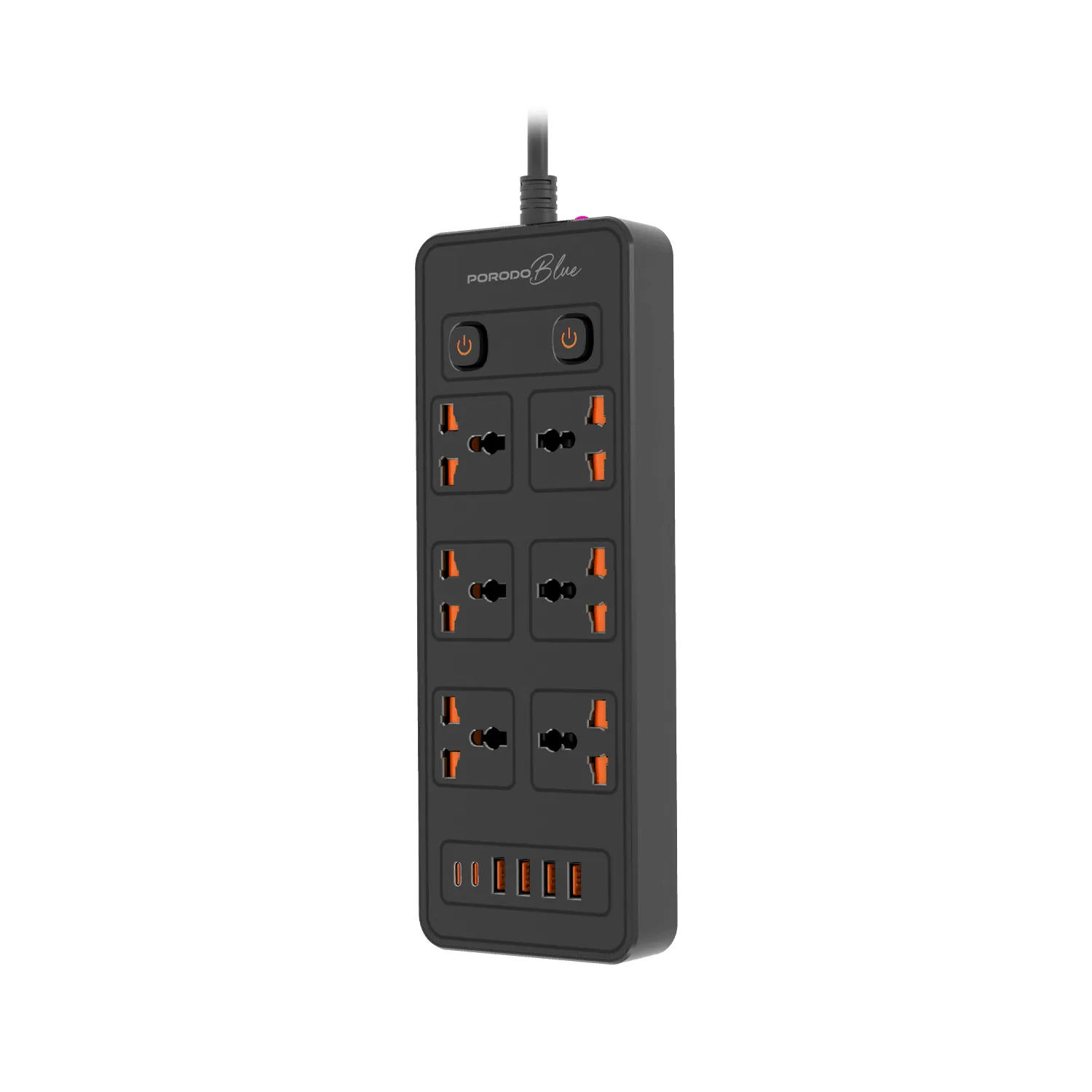 Porodo Blue 6 AC Power Socket With X2 USB-C X4 USB-A Port UK (3m wire) - Black