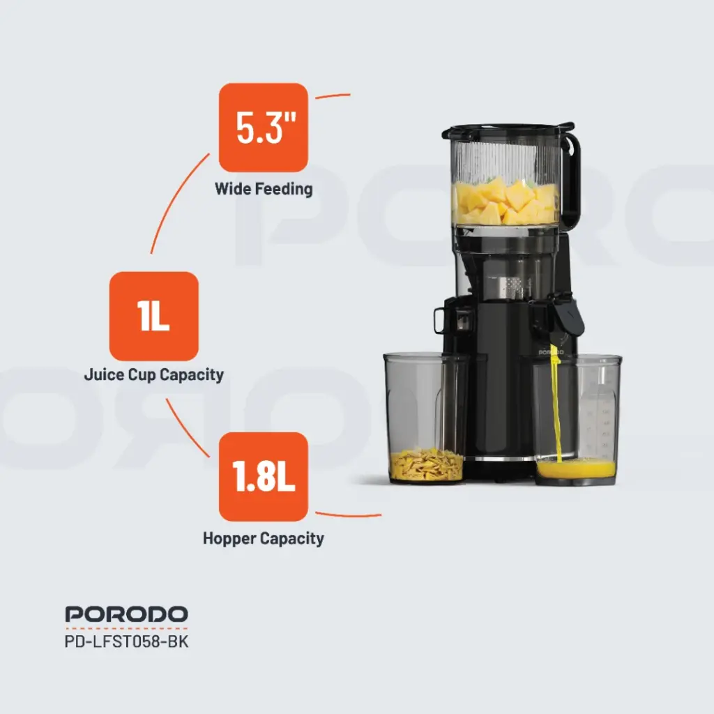 Porodo Lifestyle Cold Press Slow Juicer 250W - Black