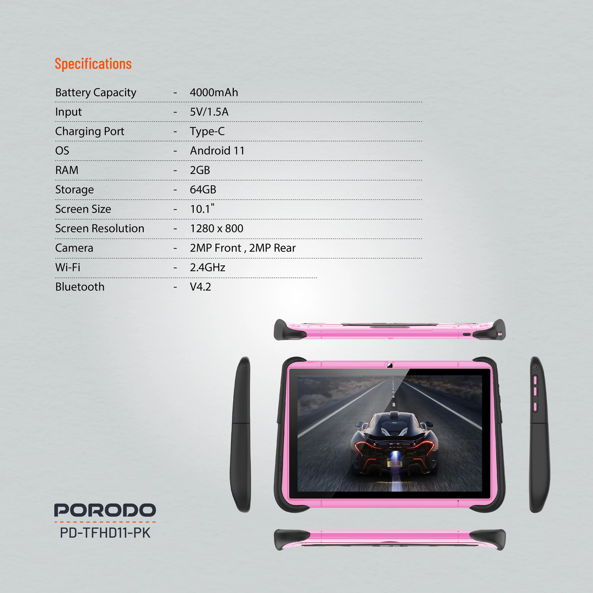 Porodo 10.1" Smart Tablet 2.4G 4000mAh 2+64GB