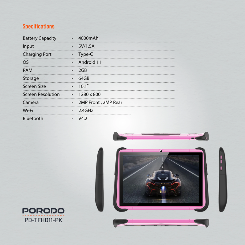 Porodo 10.1" Smart Tablet 2.4G 4000mAh 2+64GB