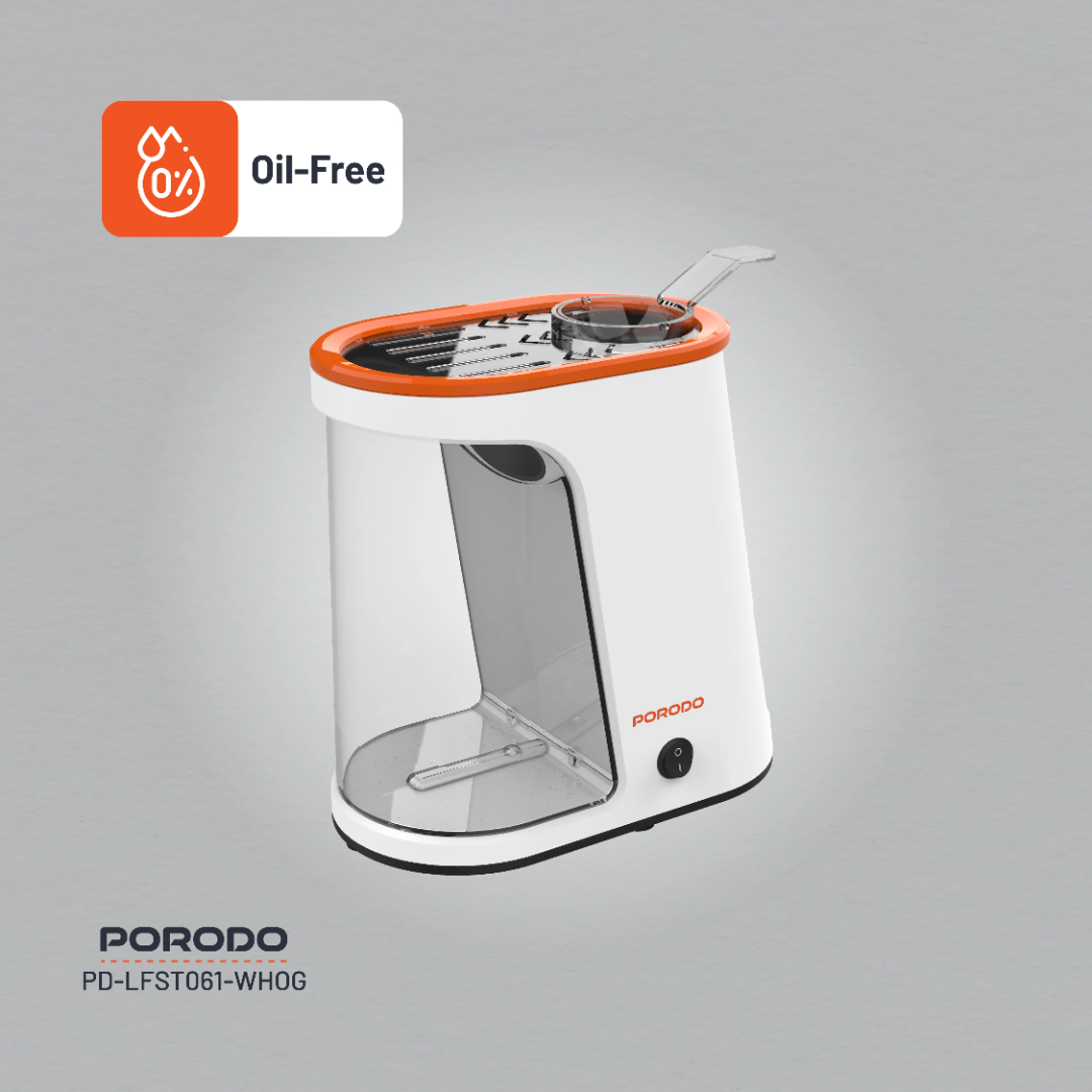 Porodo Lifetsyle Air-Popped 1200W Detachable Tank Popcorn Maker - White and Orange
