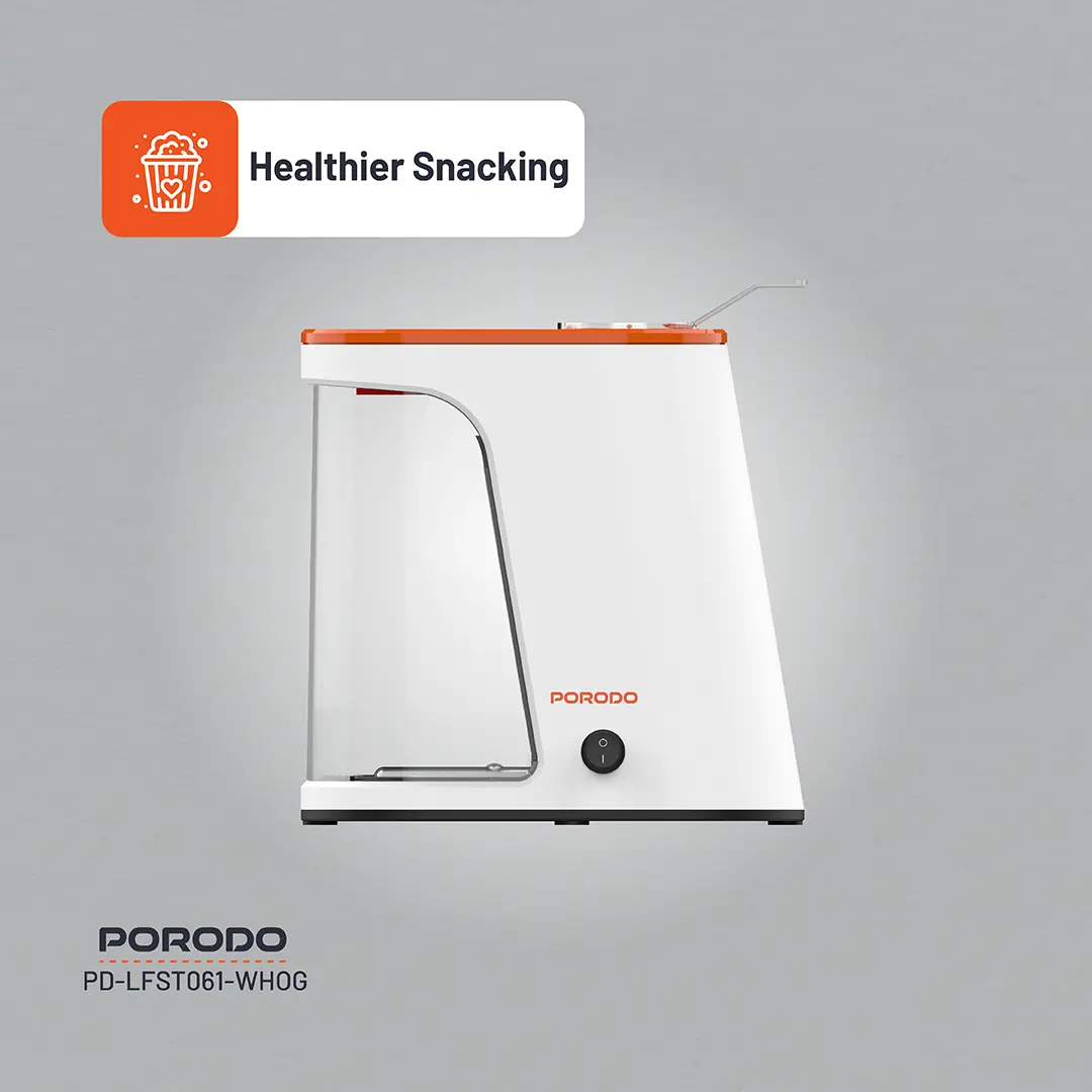 Porodo Lifetsyle Air-Popped 1200W Detachable Tank Popcorn Maker - White and Orange