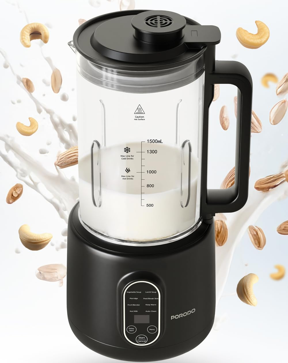 Porodo Lifetsyle Nut 600W Auto Hot and Cold Drink Maker 1500ml with Digital Display - Black
