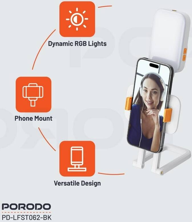 Porodo Lifestyle Portable Ultrathin Pocket RBG Phone Holder 1000mAH Type-C