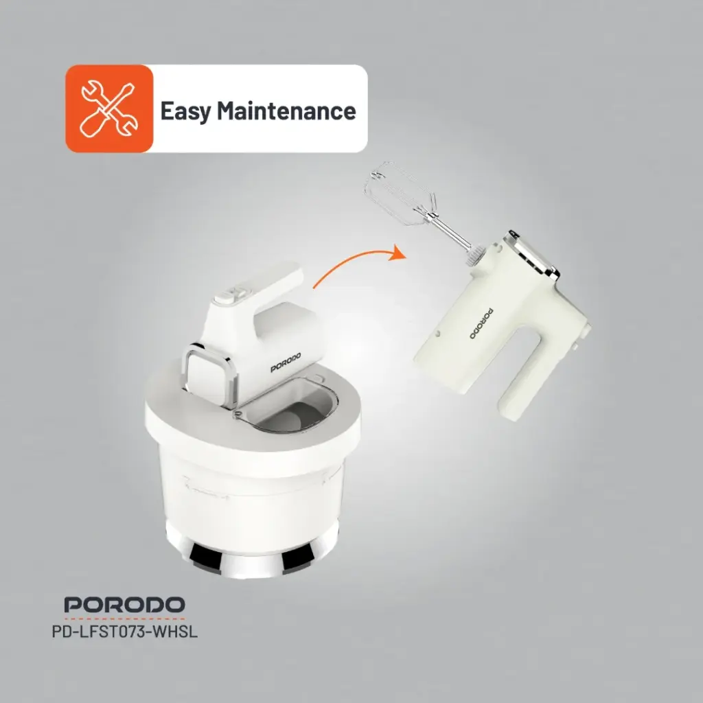 Porodo Lifestyle Spill-Proof Hand Mixer - White/Silver