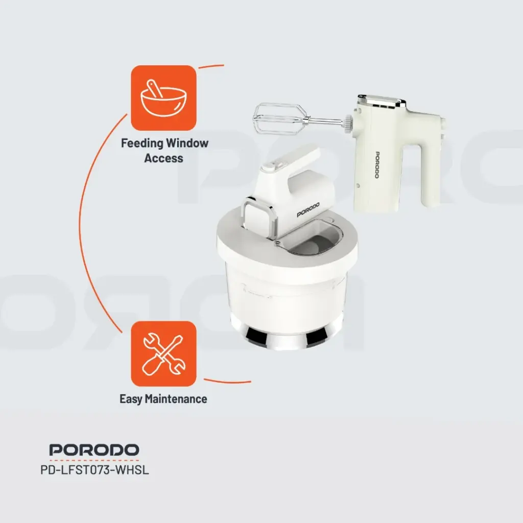 Porodo Lifestyle Spill-Proof Hand Mixer - White/Silver