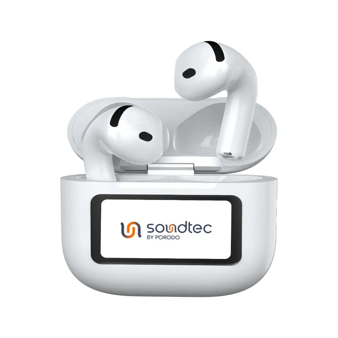 Porodo Soundtec Glimpse TWS ANC +ENC Earphone with Touch Screen - White