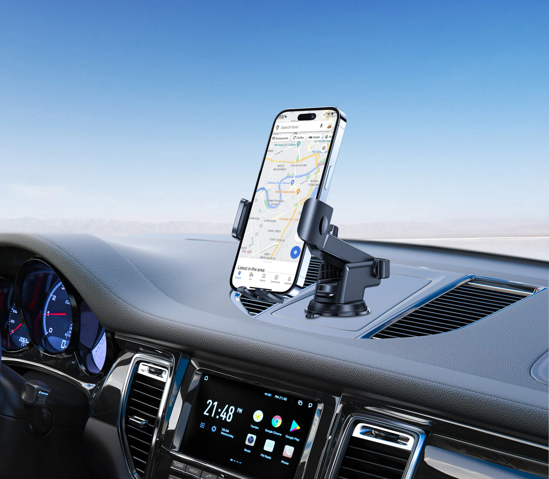Porodo Universal Phone Stand Adjustable Clamp Car Phone - Black