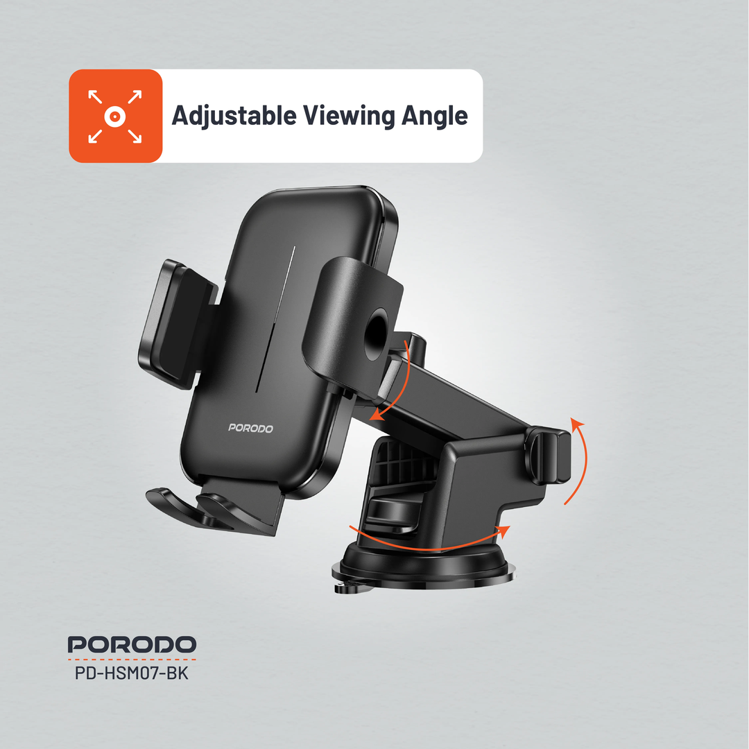 Porodo Universal Phone Stand Adjustable Clamp Car Phone - Black