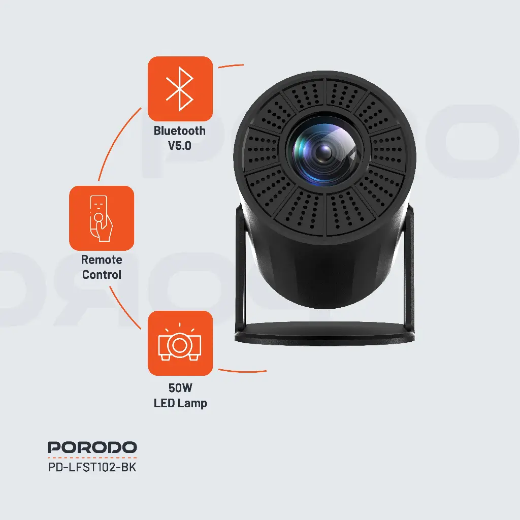 Porodo 4K Projector Pro Android 11 with Auto Keystone - Black
