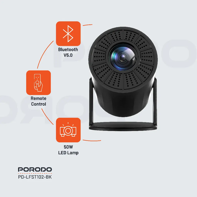 Porodo 4K Projector Pro Android 11 with Auto Keystone - Black