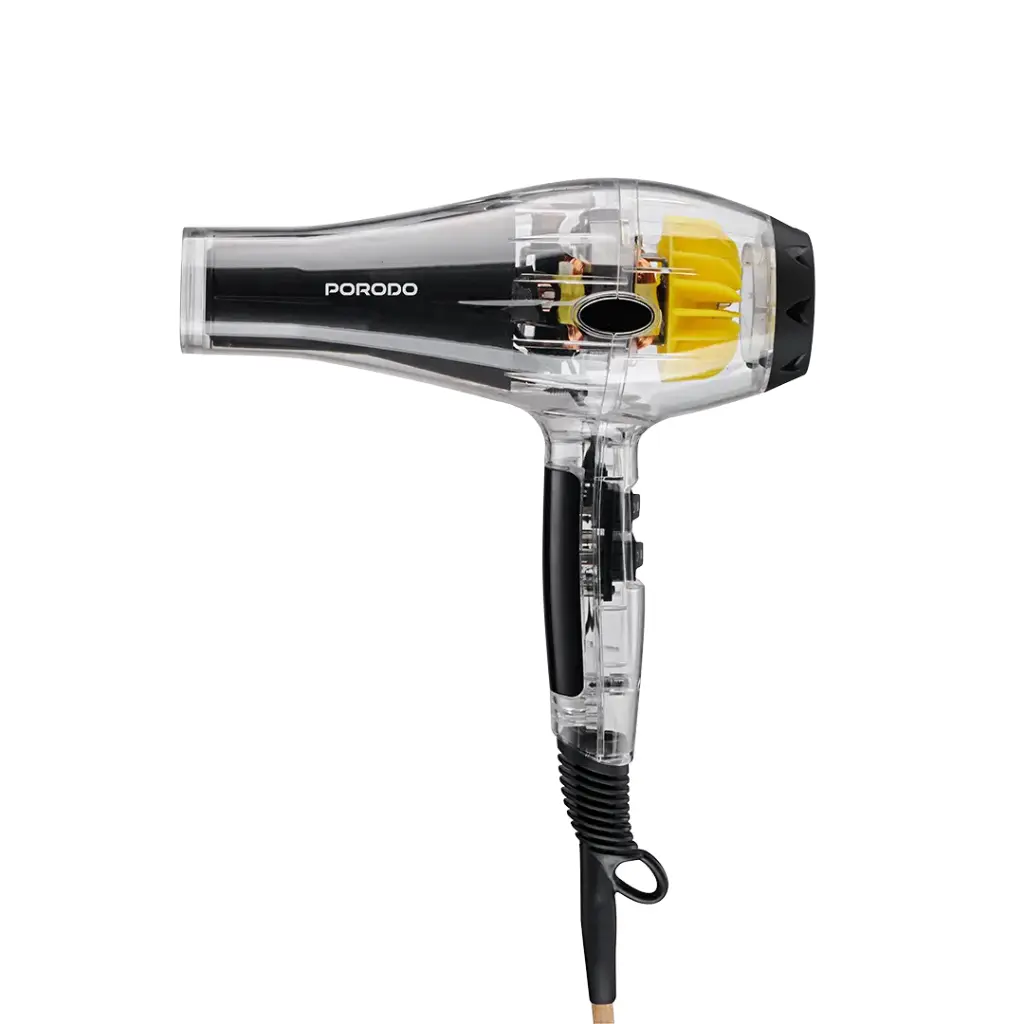 Porodo Crystal Shell 2000W Transparent Hair Dryer - Black