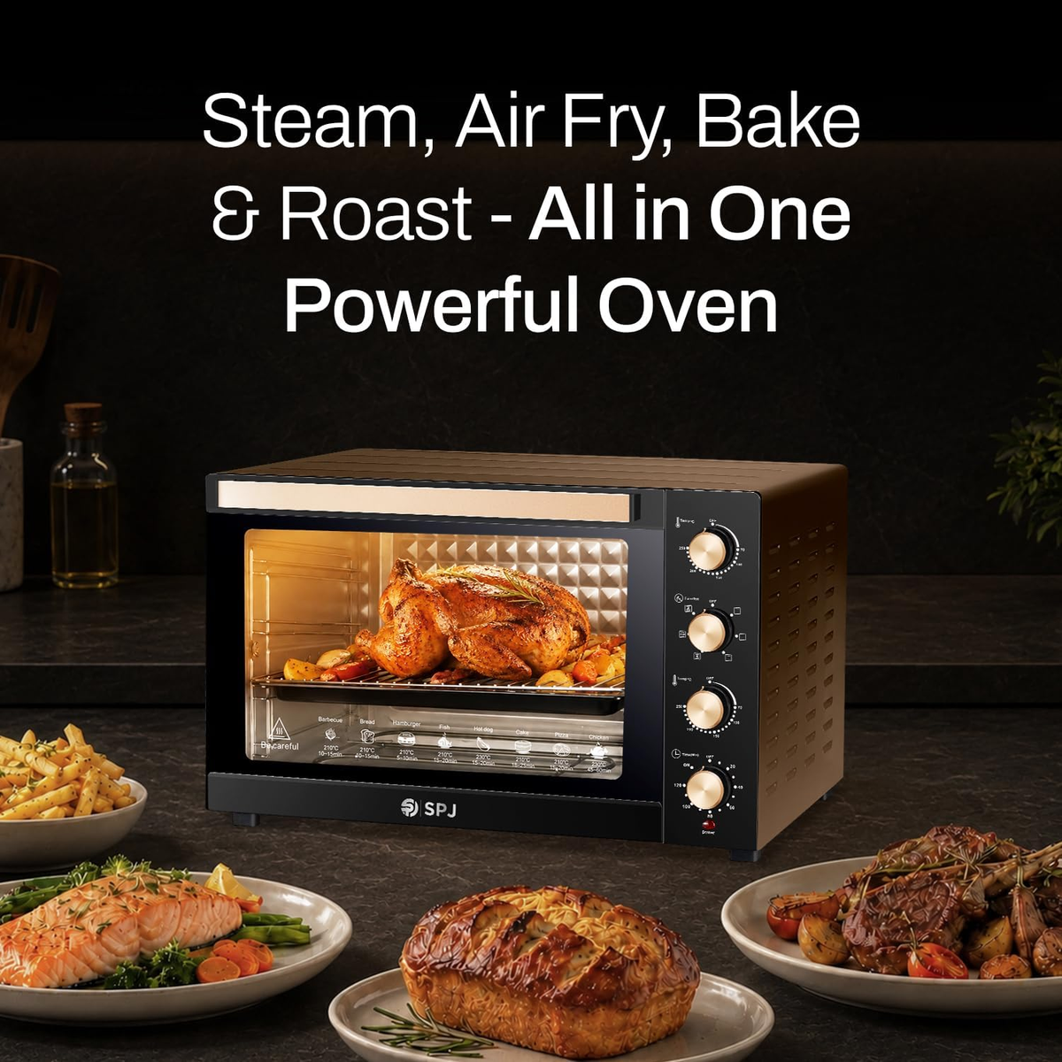 Spj High Performance 80l Electric Oven 2400w With Rotisserie & Grill Premium Quality Large Capacity Toaster Oven Oven-Spj-Eow-Br80l01