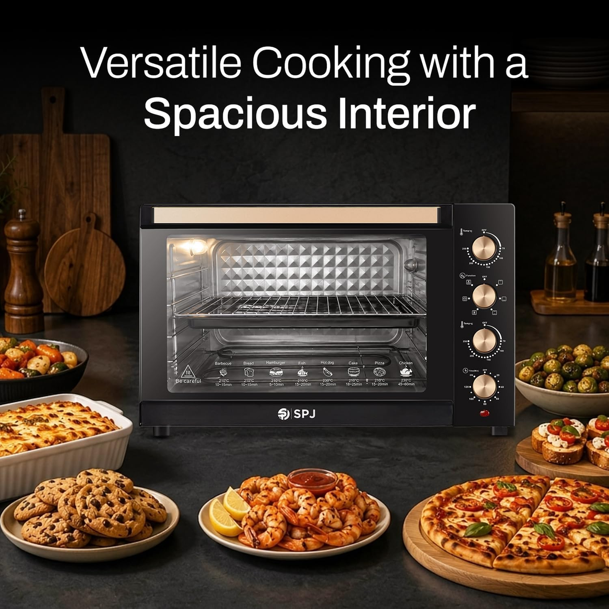 Spj High Performance 80l Electric Oven 2400w With Rotisserie & Grill Premium Quality Large Capacity Toaster Oven Oven-Spj-Eow-Br80l01
