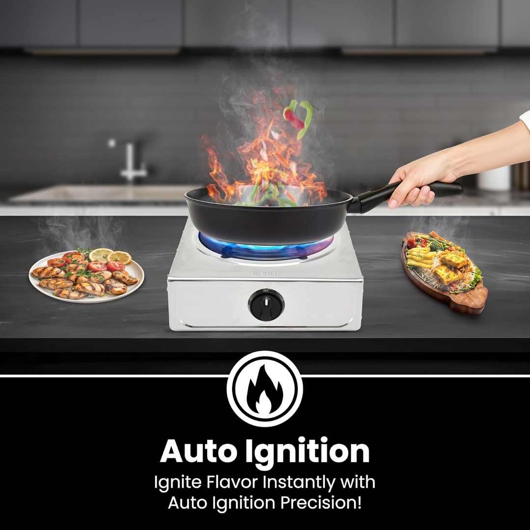Spj Stainless Steel Gas Stove With Automatic Ignition 90mm Iron Beehive Burner Durable Pan Support Plastic Knobs 10.5mm Spj-Tt-Ssx1001