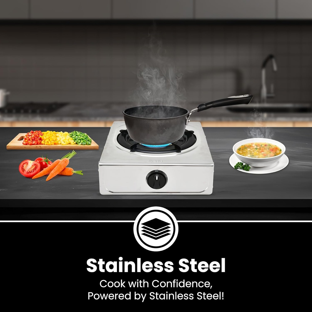 Spj Stainless Steel Gas Stove With Automatic Ignition 90mm Iron Beehive Burner Durable Pan Support Plastic Knobs 10.5mm Spj-Tt-Ssx1001