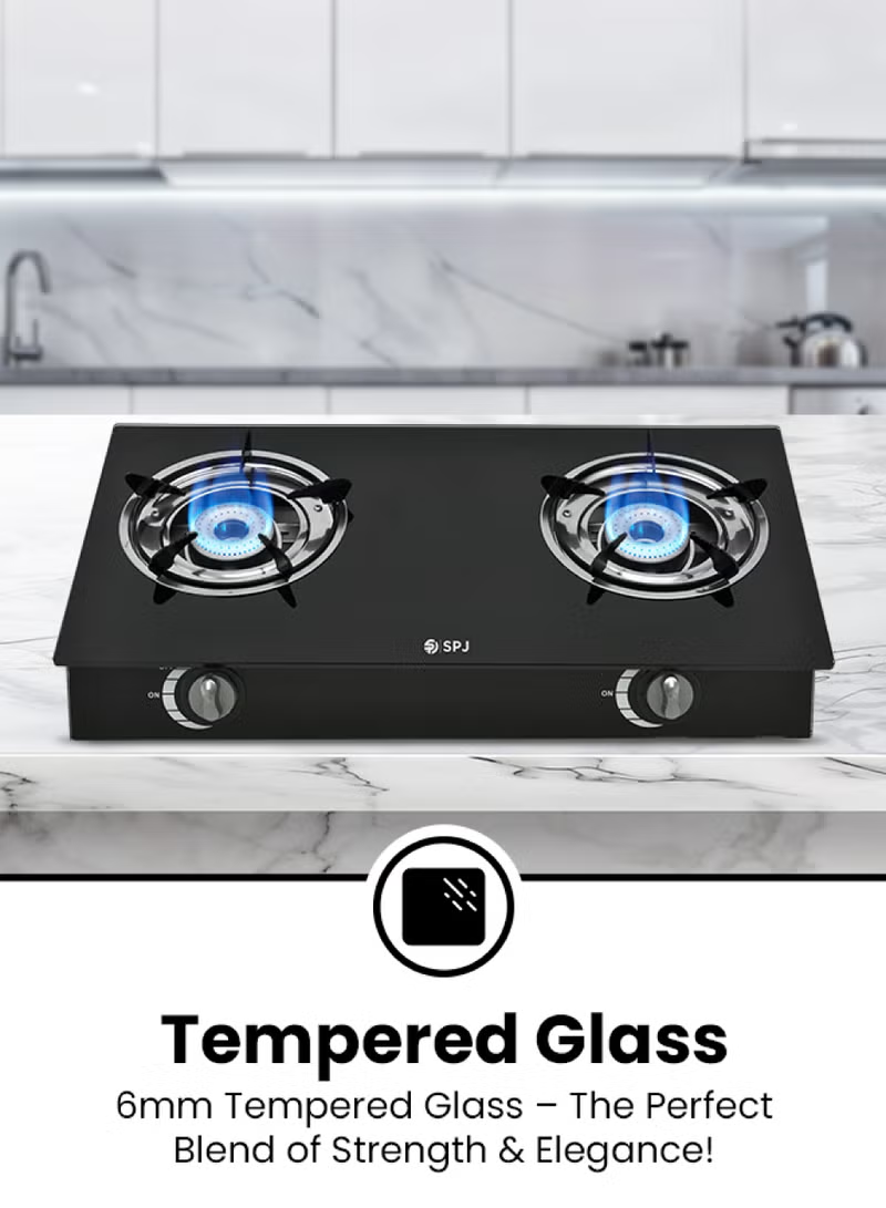 Spj 2 Burner Automatic Gas Stove With 6mm Tempered Glass Top Iron Beehive Burners Spj-Tt-Glx2003