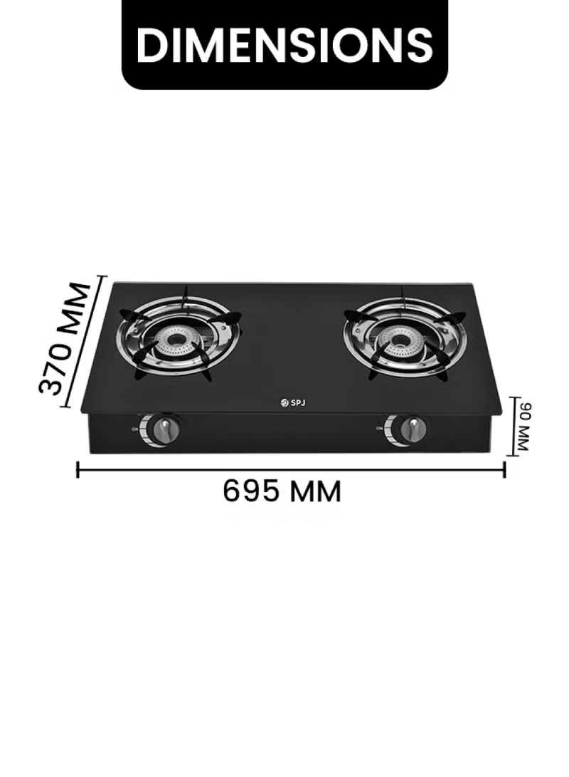 Spj 2 Burner Automatic Gas Stove With 6mm Tempered Glass Top Iron Beehive Burners Spj-Tt-Glx2003