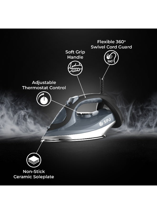 Spj 2400w Steam Iron With Ceramic Soleplate Vertical Steam Self-Clean Anti-Drip 280ml Tank Spj-Six-Grcs07