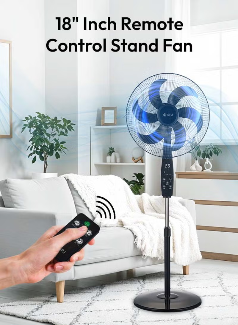 Spj 18 Inch Pedestal Stand Fan With Remote Control 80w Electric Fan 6 Blades 3 Speed Settings Spj-Sfx-Blr18011