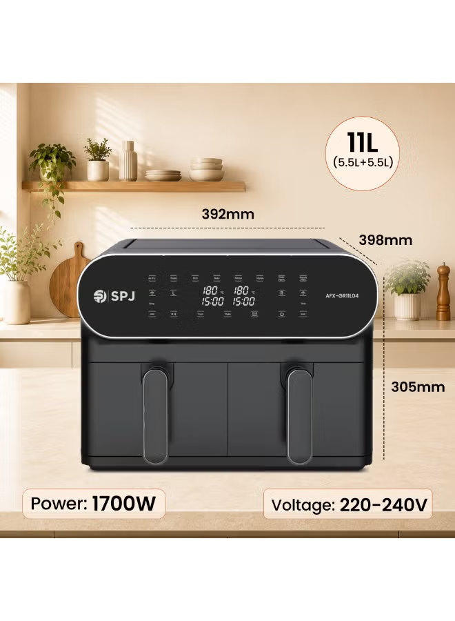 Spj 11l Dual Basket Air Fryer 1700w Digital Air Fryer With 2 X 5.5l Independent Baskets 60-Min Timer Spj-Afx-Gr11l04
