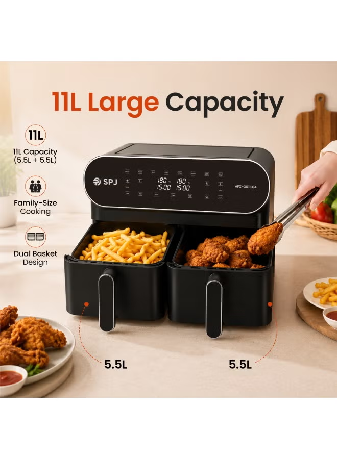 Spj 11l Dual Basket Air Fryer 1700w Digital Air Fryer With 2 X 5.5l Independent Baskets 60-Min Timer Spj-Afx-Gr11l04