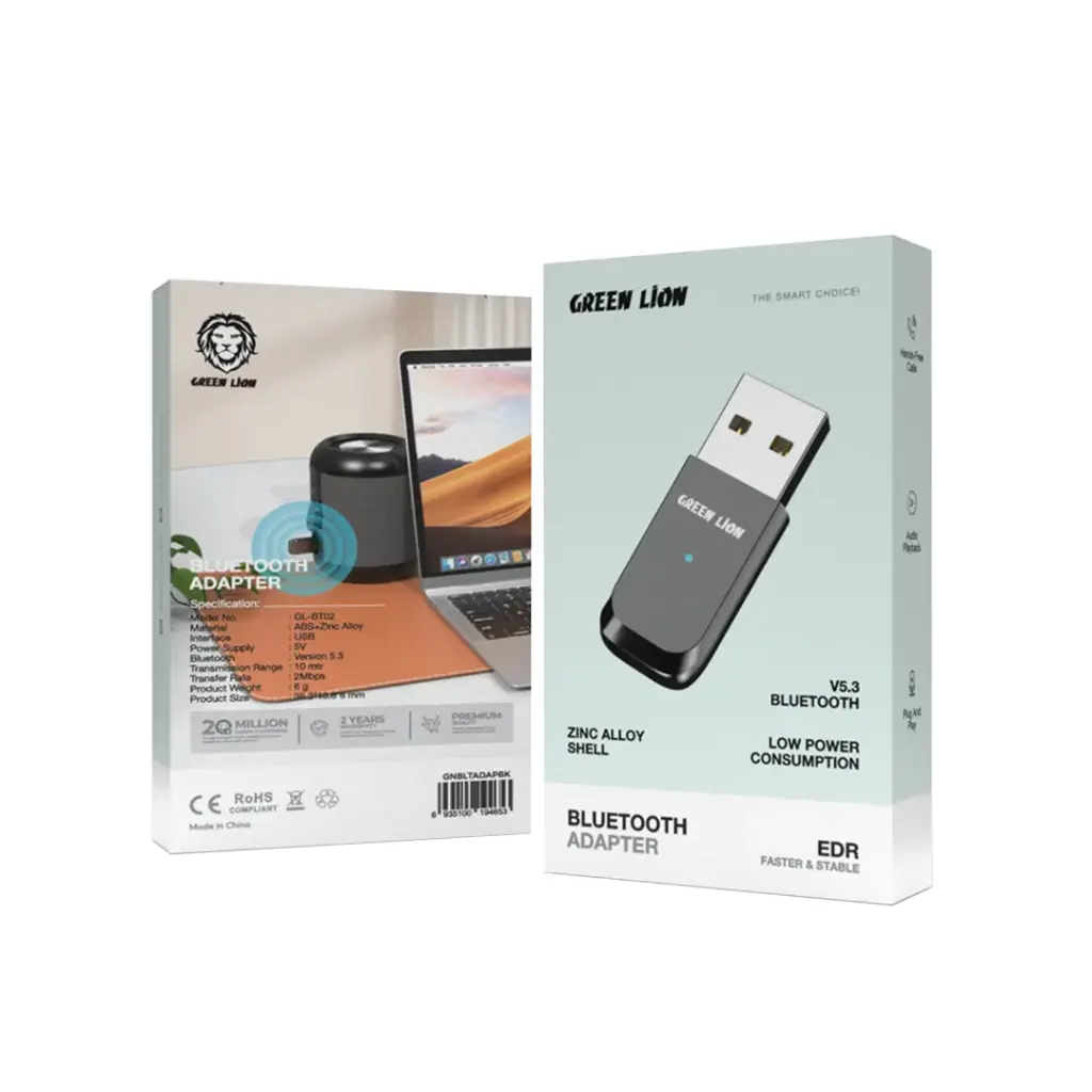 Green Lion Zinc Alloy Shell Bluetooth Adapter - Black