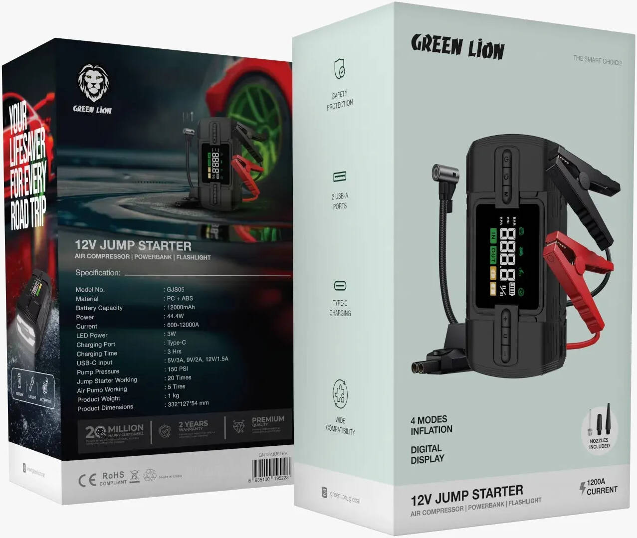 Green Lion 12V Jump Starter 12000 mAh - Black