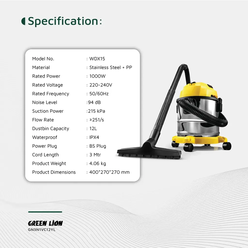 Green Lion Ultra 3 In 1 Vacuum Cleaner 12L 1000W