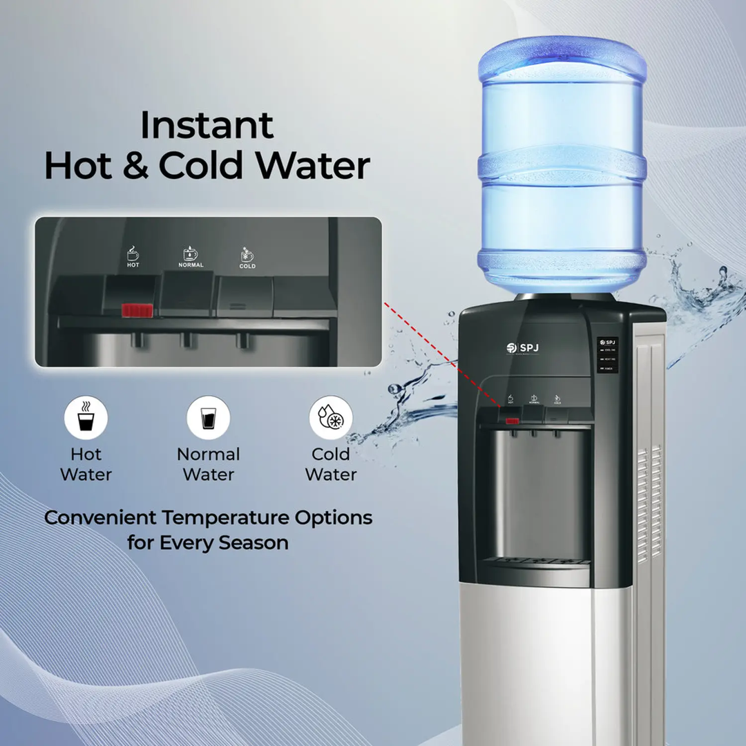 Spj High Performance 16l Top Loading Water Dispenser With Refrigerator Cabinet 3 Taps, Child Safety Lock Spj-Wdblr-Rf004
