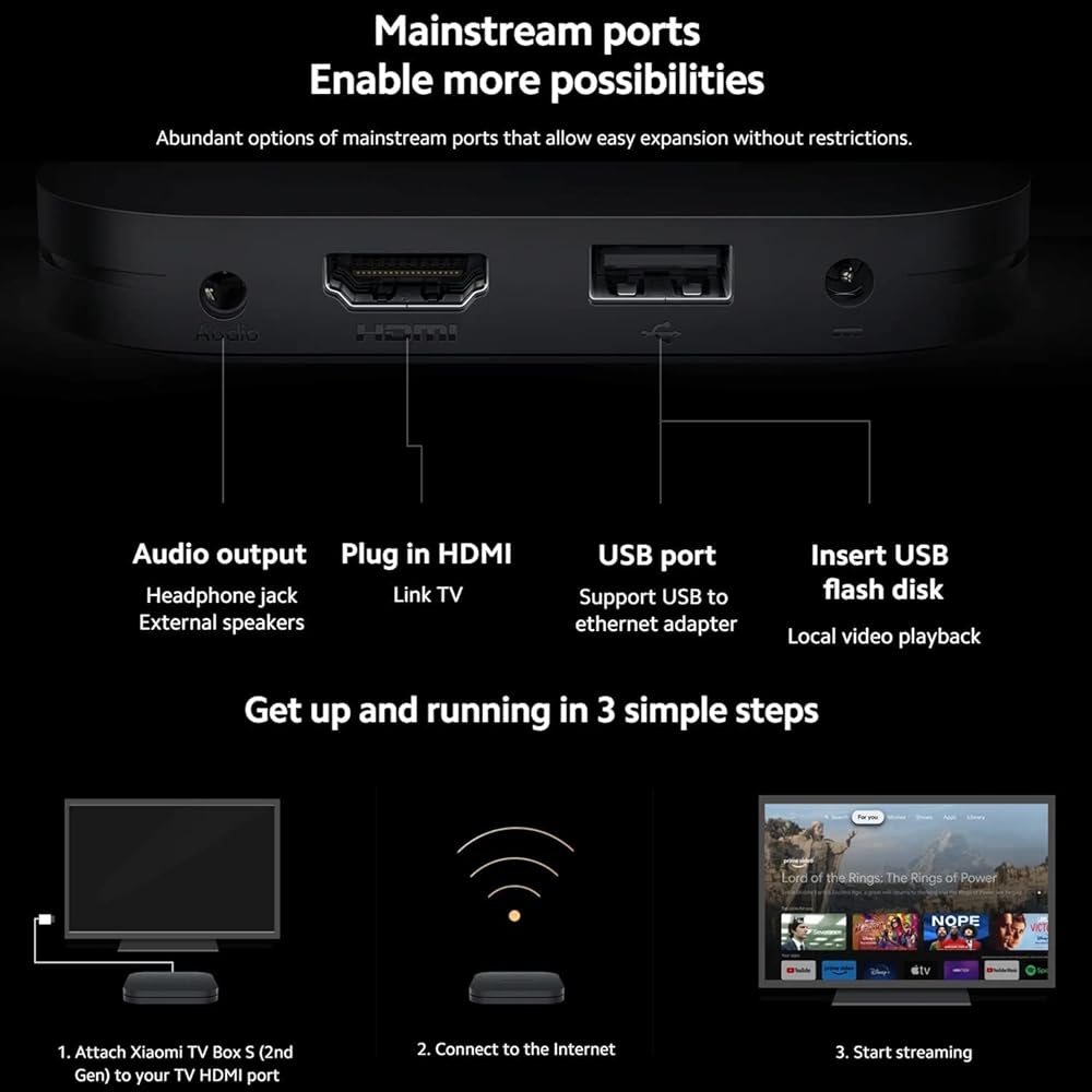 Xiaomi TV Box S الجيل الثاني – مشغل بث ذكي بدقة 4K مع Google TV