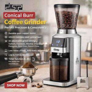 Dsp Coffee Grinder 64Mm Burr Electric Stainless Steel For Espresso Pour Over Americano Ka3159