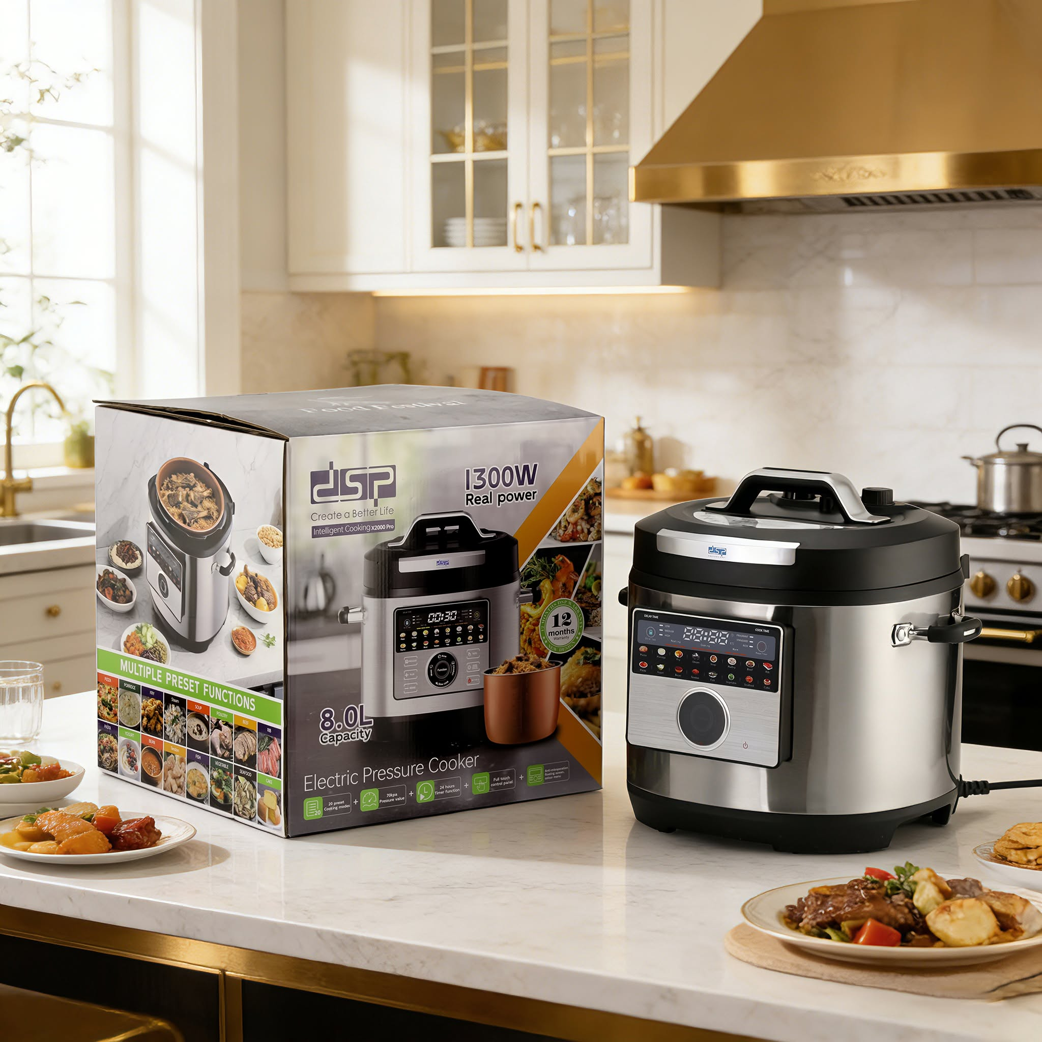 DSP Electric Pressure Cooker KB5038 1300W 8.0L 70Kpa Adjustable Pressure 0-65Kpa