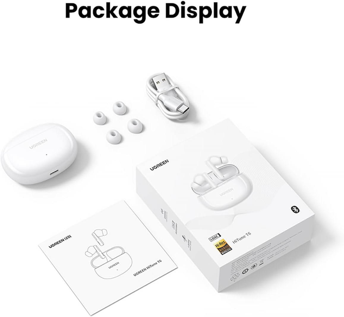 UGREEN HiTune T6 ANC TWS Wireless Earbuds (30hrs) - White