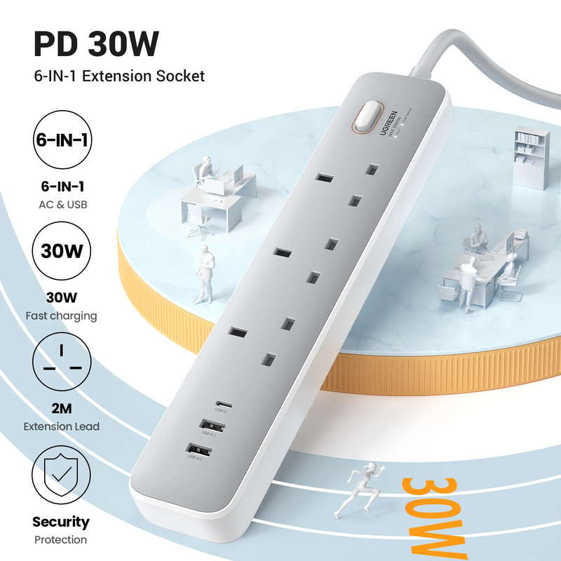 UGreen Powerstrip 3 Ac Outlet 3 Ports 2A1C 30W White