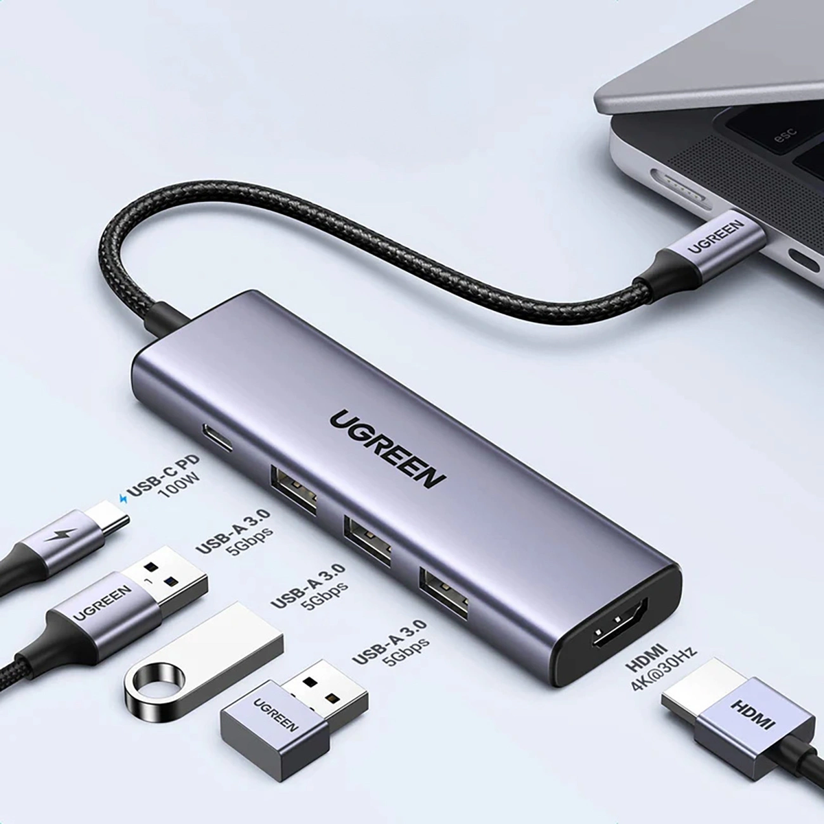 UGREEN 15596 CM511 5-in-1 USB-C 4K 30Hz Multifunction Adapter Hub (Space Grey)