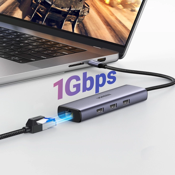 UGREEN 1in6 CM512 USB-C to 3x USB A 3.0 HDMI RJ45 PD Converter adapter