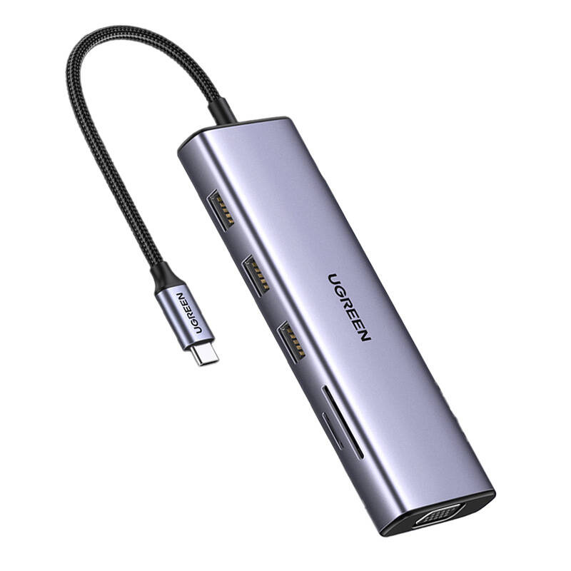 UGREEN CM498 10-in-1 Adapter USB Hub to 3x USB-A 3.0 HDMI VGA RJ45 SD/TF AUX3.5mm PD Converter
