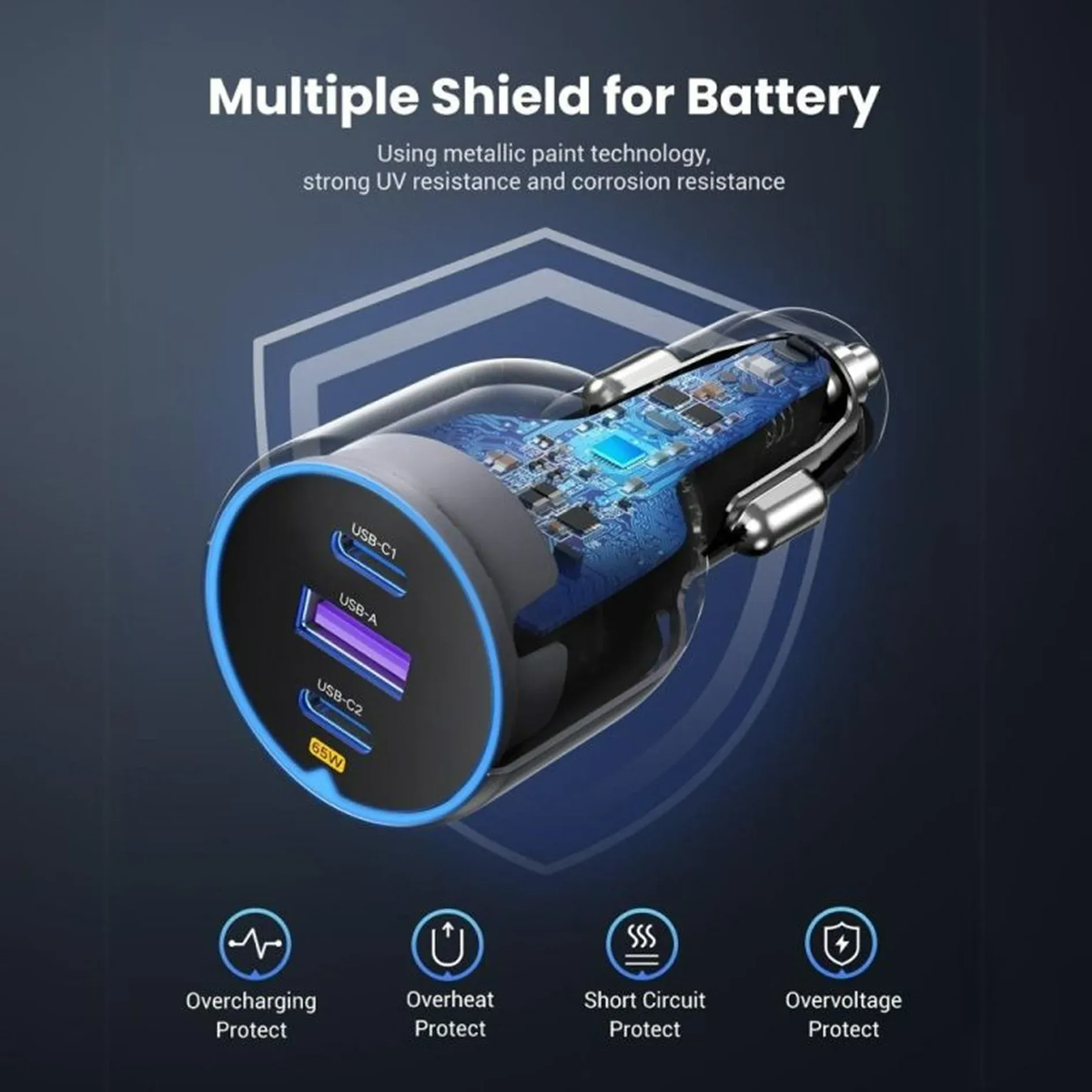 UGREEN 75W 3-Ports PD3.0 Fast Car Charger  EC703