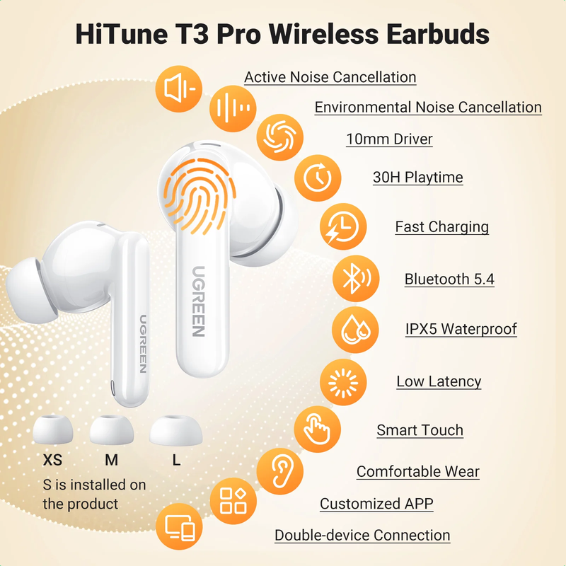 UGreen Hitune T3 Pro Anc Wireless Earbuds White