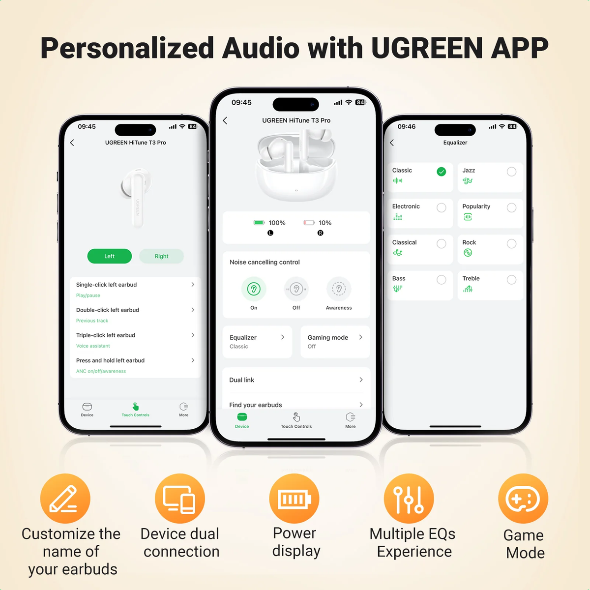 UGreen Hitune T3 Pro Anc Wireless Earbuds White
