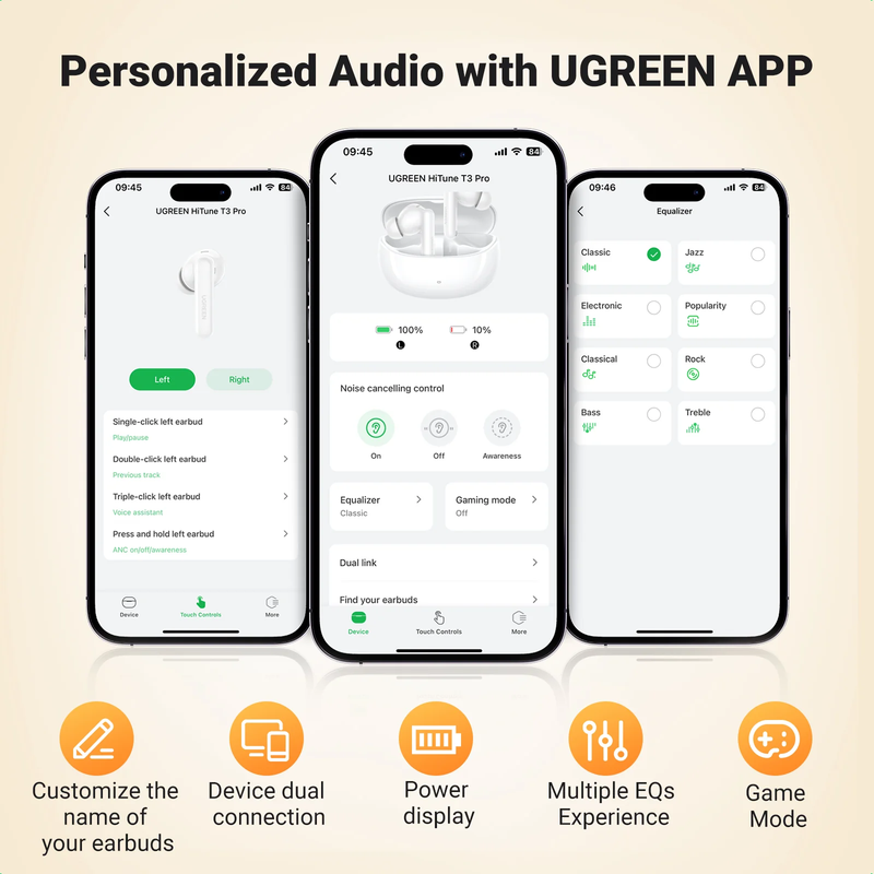 UGreen Hitune T3 Pro Anc Wireless Earbuds White