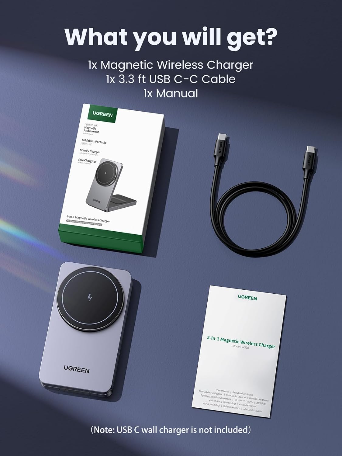 UGREEN Magnetic Wireless Charger 15W, 2 in 1  W706