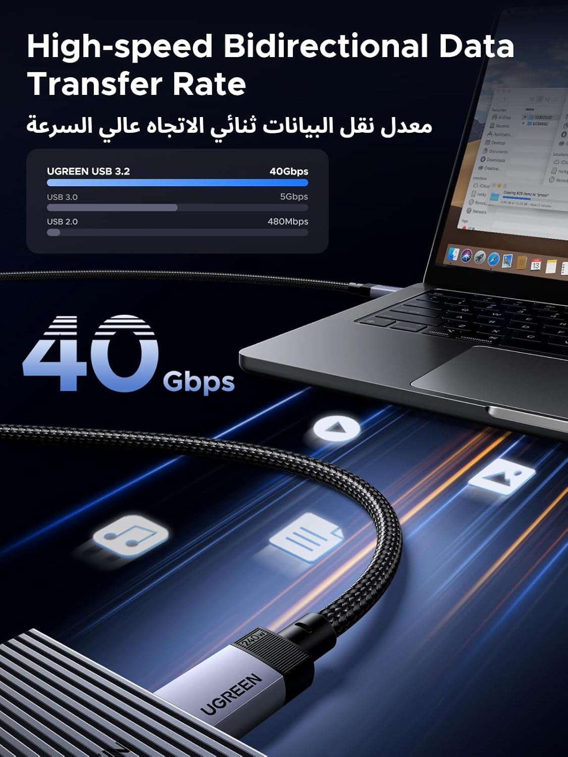 UGreen Usb-C To Usb-C 240W 1M Braided Cable Gray