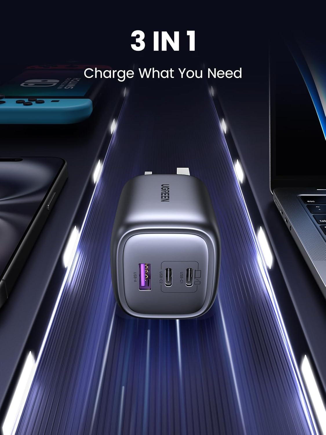 UGreen Nexode 65W 3-Port 1A-2C PD GaN Fast Charger