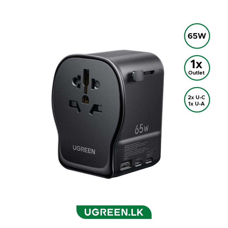 UGreen GaN 65W 3-Port 1A-2C PD Fast Travel Charger