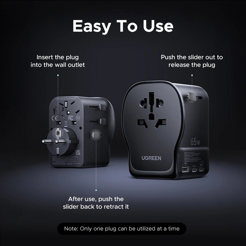 UGreen GaN 65W 3-Port 1A-2C PD Fast Travel Charger