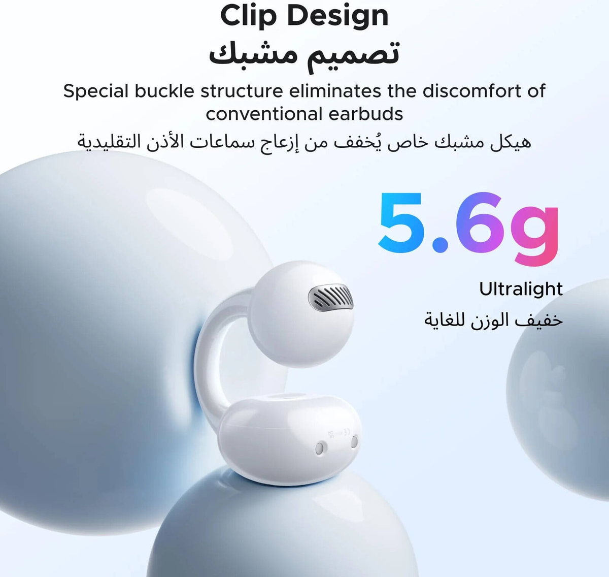UGREEN ClipBuds Magic Wireless Open-Ear Nc Earbuds Screen Display White
