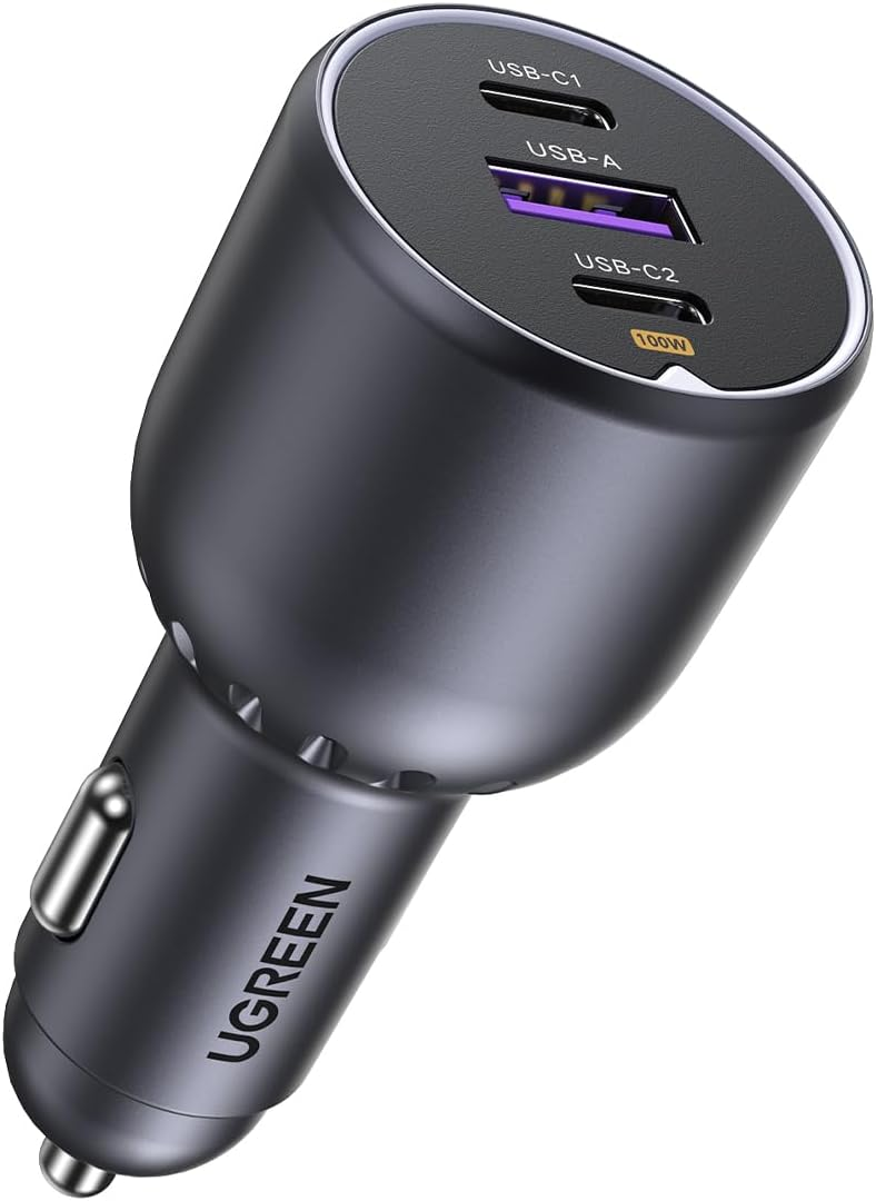 UGREEN 130W 3-Port 1A 2C Pd Fast Car Charger with C-C Cable Gray